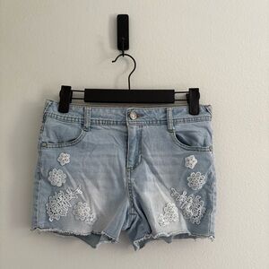Epic Threads • Kids Light Blue Denim Shorts with Lace Accents
